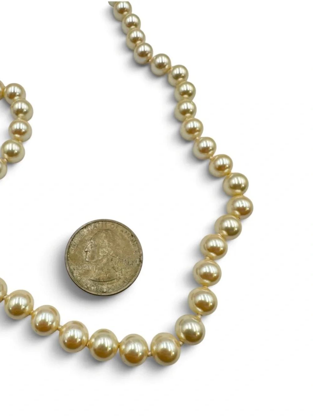 Vintage 1960s–1970s 35” Gold Plated Champagne Glass Faux Pearl Necklace